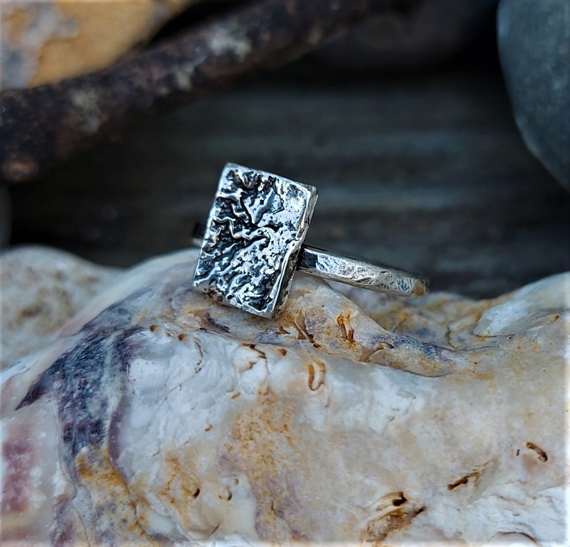 Vintage Silver Square Cutting Ring 925 - リング